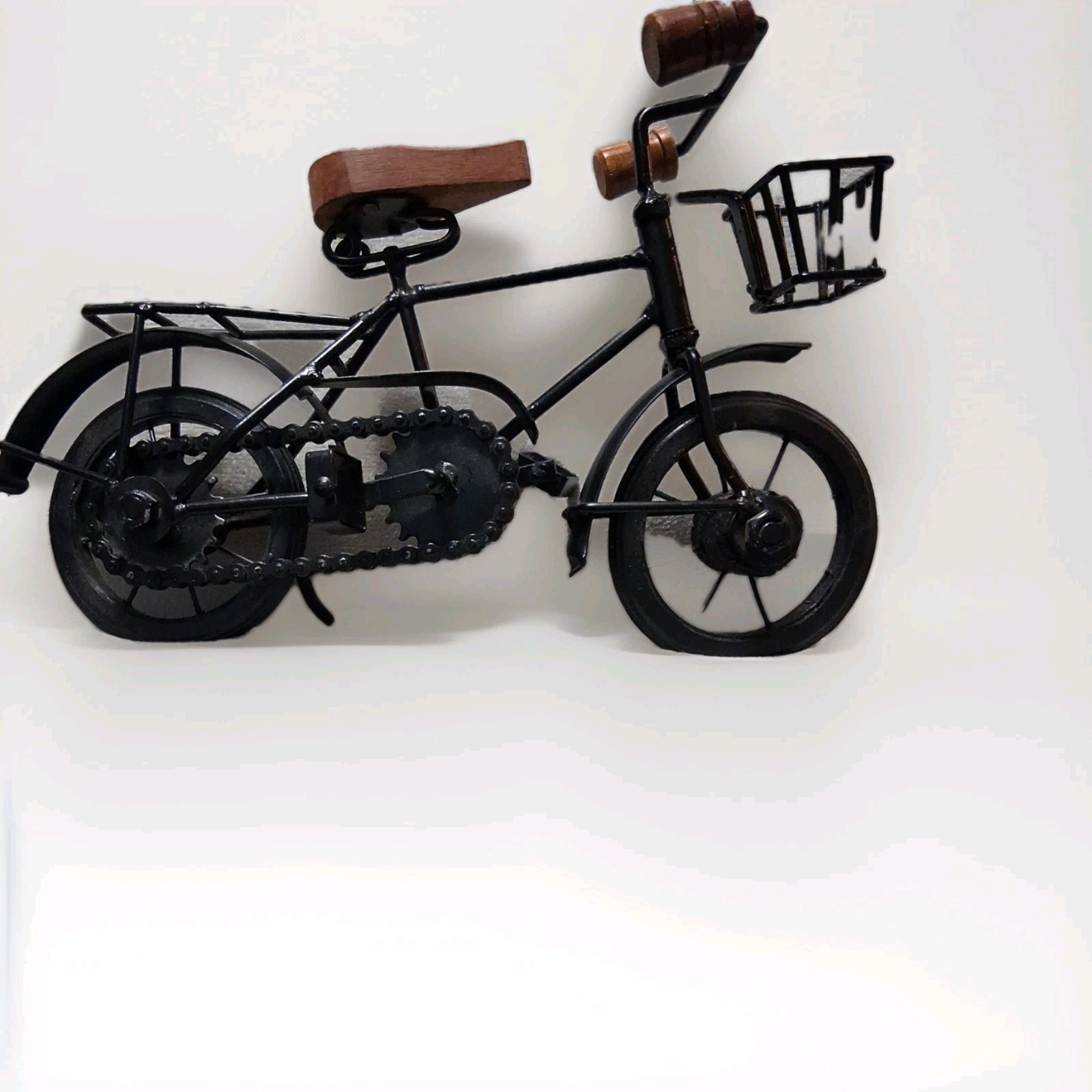 Vintage Style Metal Bicycle Bike with Wood Seat and Handles Tabletop Décor