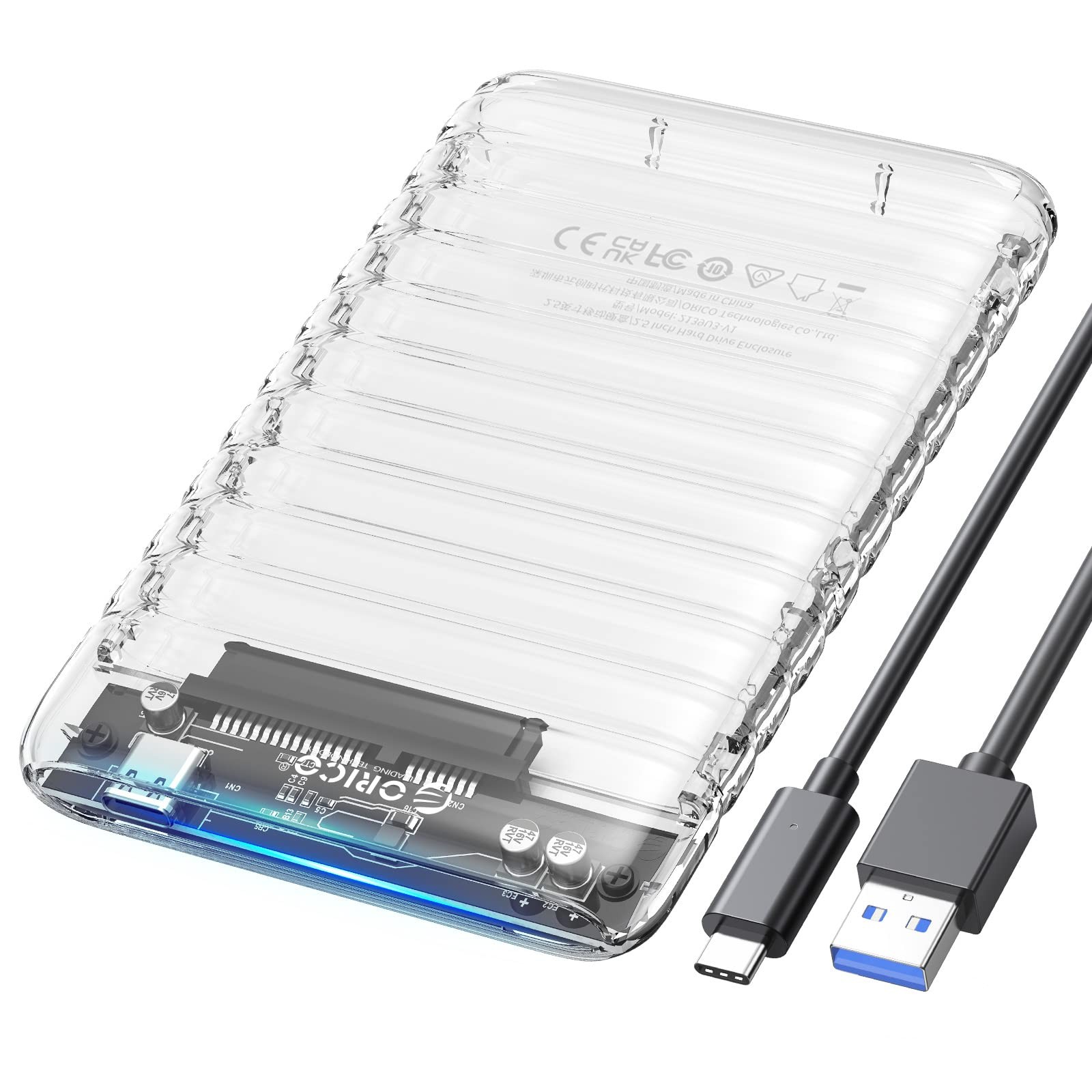 ORICO 2.5 inch Hard Drive Enclosure USB C to SATA III 5Gbps Clear Transparent