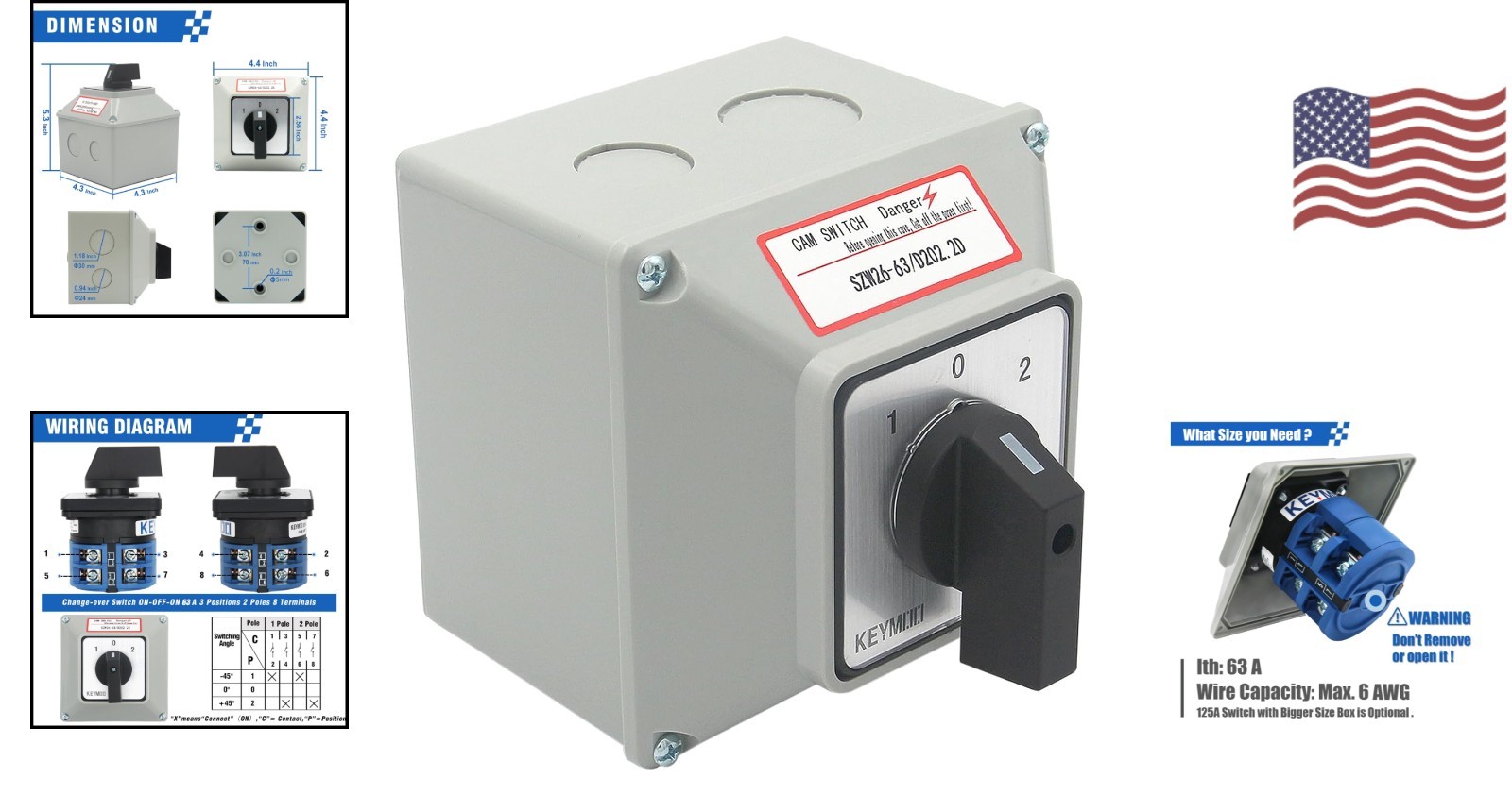 Durable 660V Rotary Changeover Switch, 63A Master Switch in Flame Retardant Box