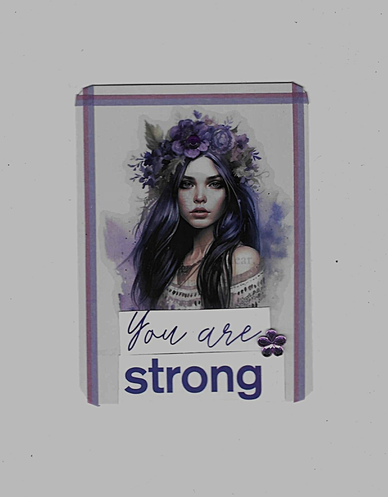 ACEO Art Trading Card ATC Original Collage Woman Flower Gem You Are Strong OOAK