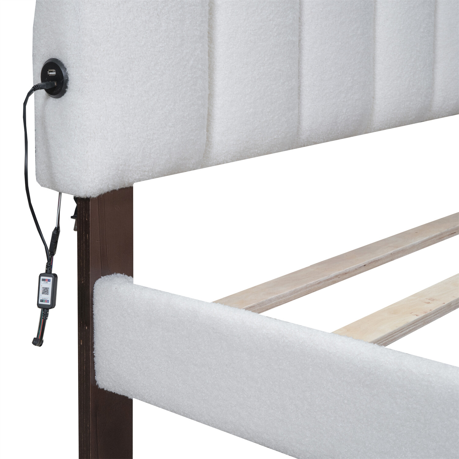 Queen Size Bed Frame Upholstered Platform Bed with Drawers White/Beige/Gray US