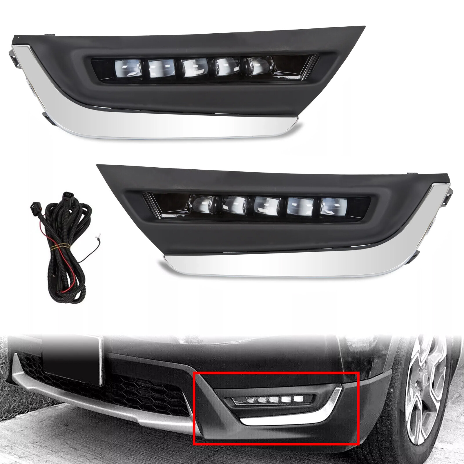 LED Daytime Running Light Fog Lamps Pair LH+RH For 2017 2018 2019 Honda CRV CR-V