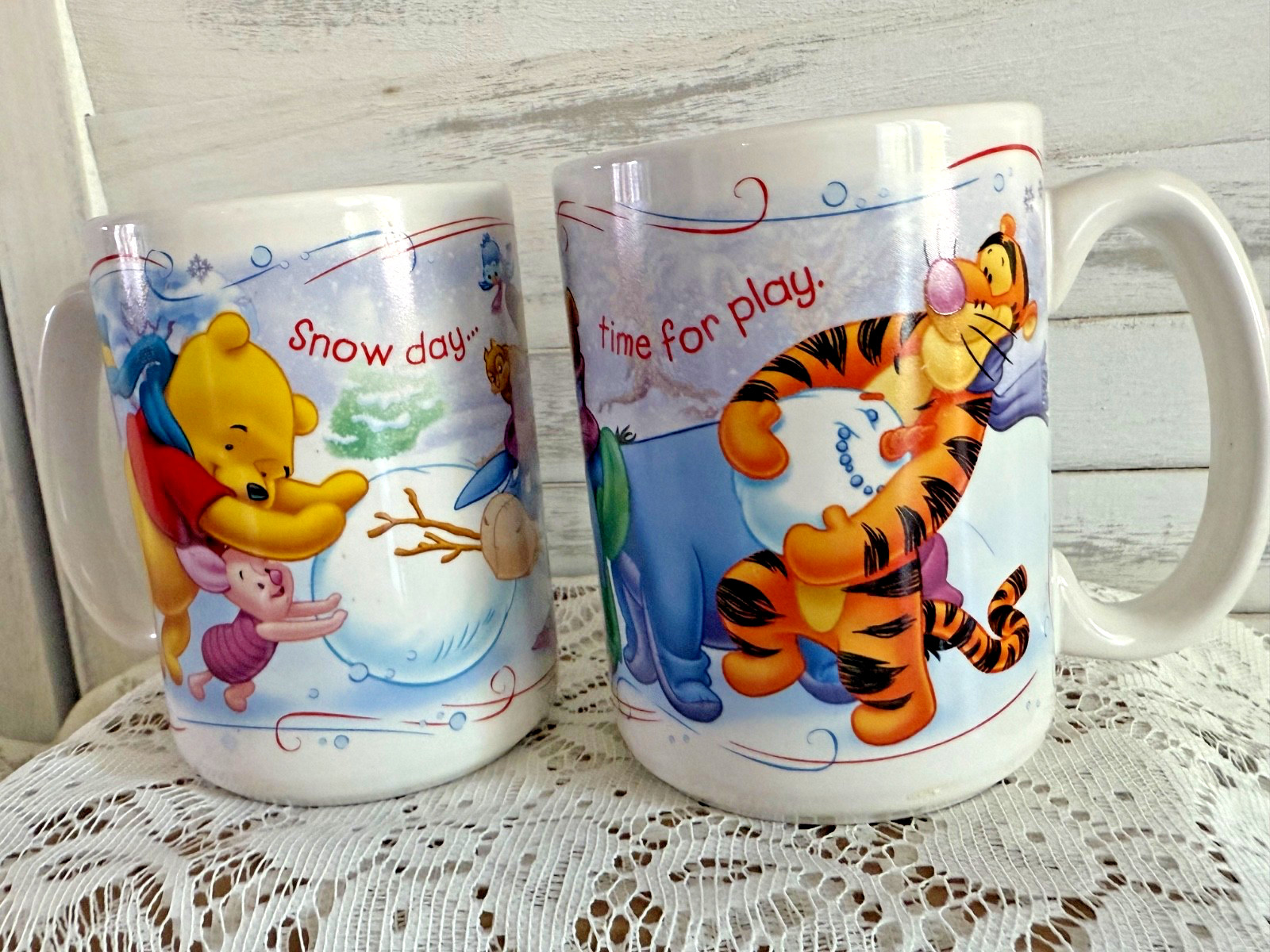 Set of 2 DISNEY “Winnie the Pooh” Snow Day Mugs Piglet Dishwasher Microwave safe