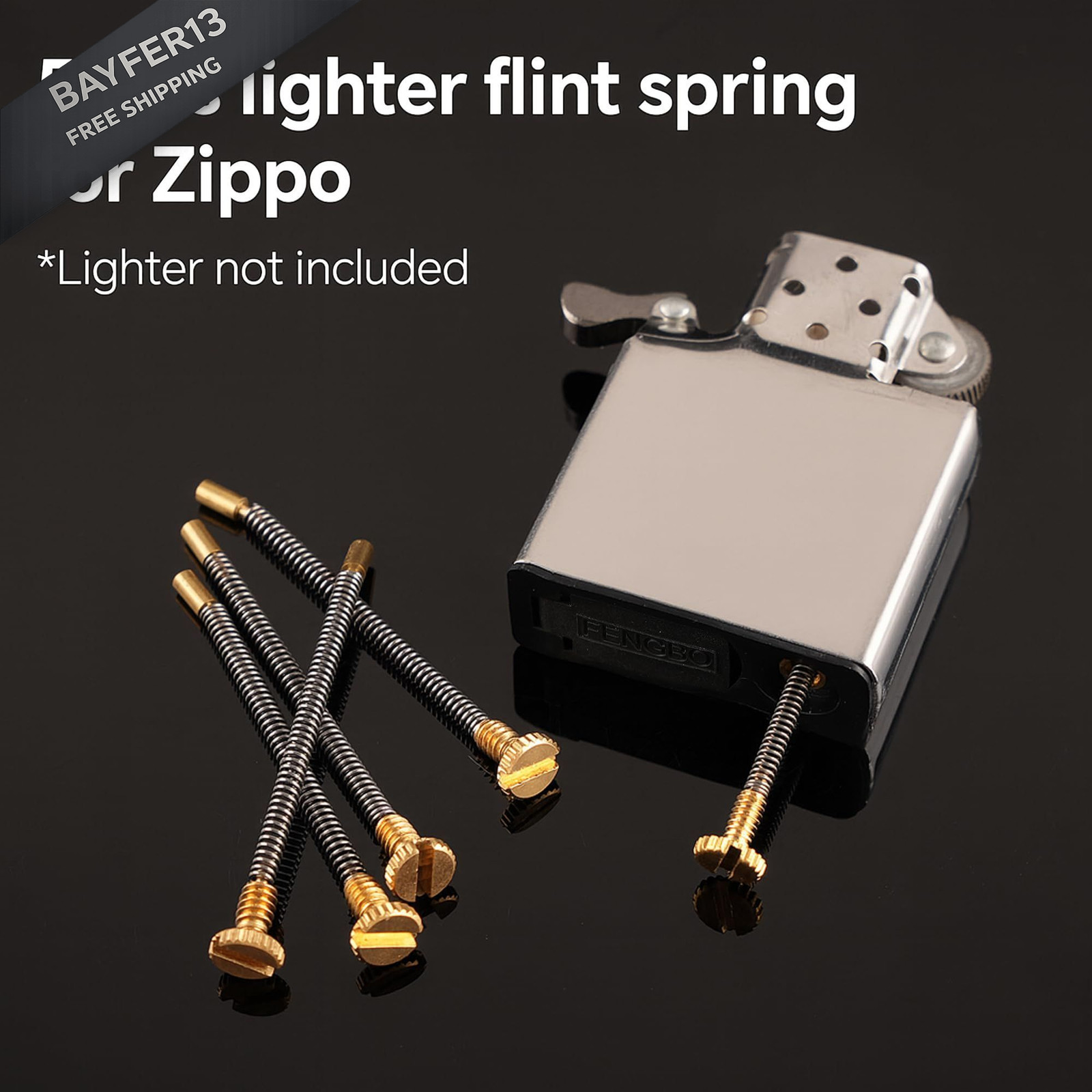 5Pcs Lighter Replacement Repair Kit Flints Screw Spring & Base Gold,grey