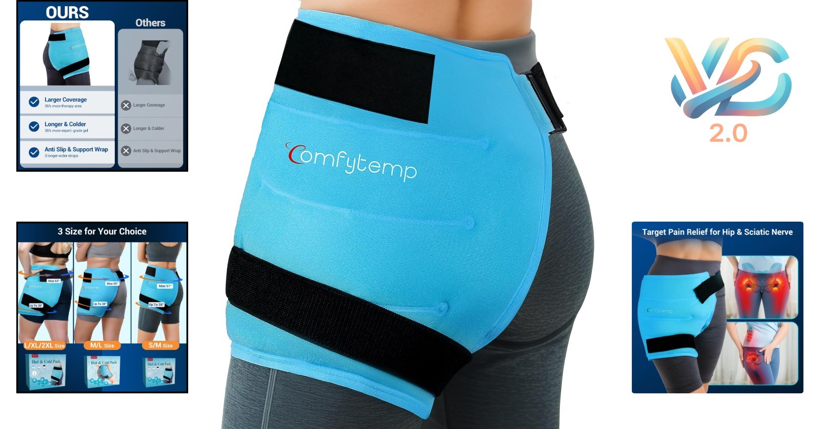 Hip Ice Pack Wrap for Sciatica Pain Relief Reusable Gel Cold Hot Therapy Blue...