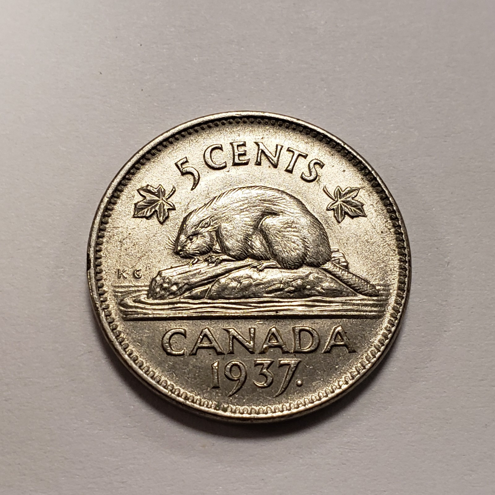 1937 5c Cents Canada Nickel - AU+/UNC - KM-33 - SKU-F9010