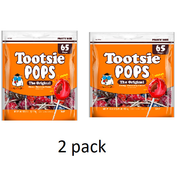2 Pack Tootsie Pops Original Assorted Peanut Free & Gluten Free Lollipops, 65 Ct