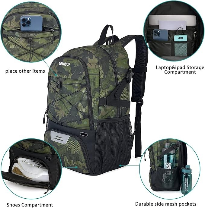 Basketball Backpack CAMO GRANDUP ball & shoes compartment Large capacity- NWT