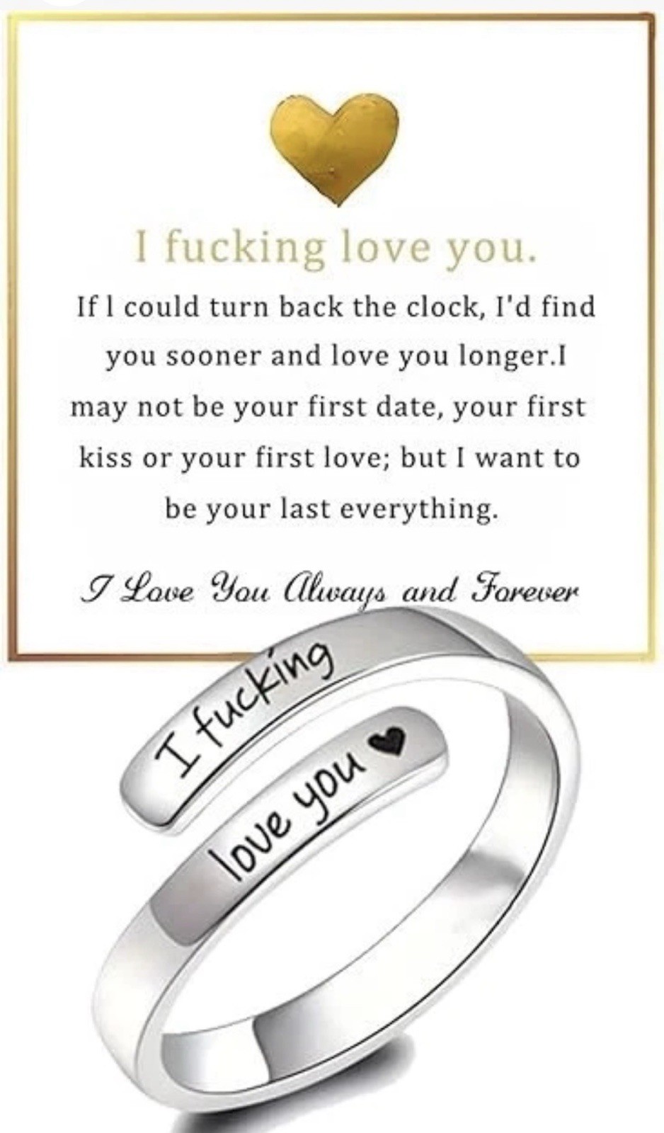 I F♡Cking Love You Ring for Women, Hope Rings Adjustable Stainless Steel Silver