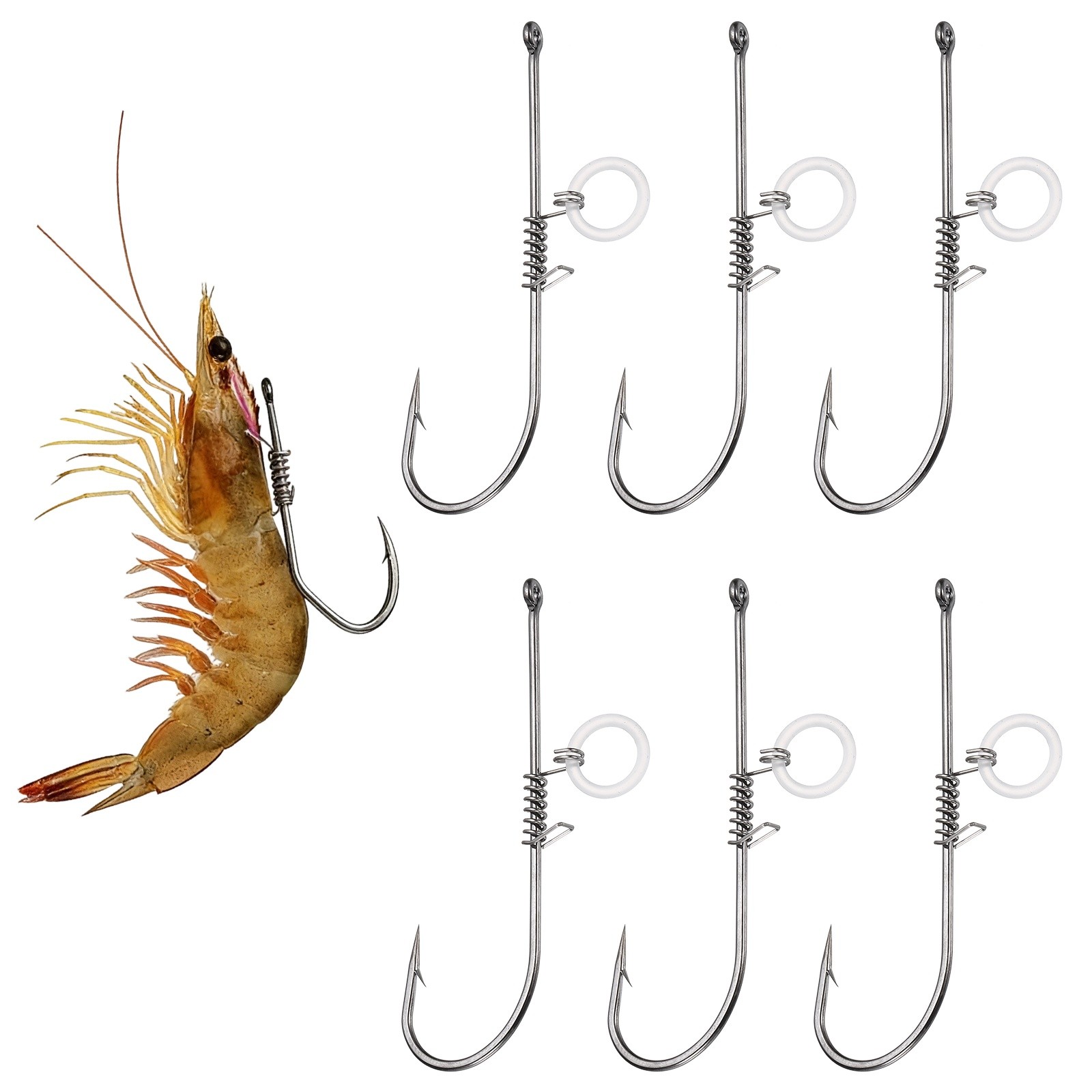 6Pcs 3/0# Shrimp Hooks, High Carbon Steel Fishing Hook, Silver