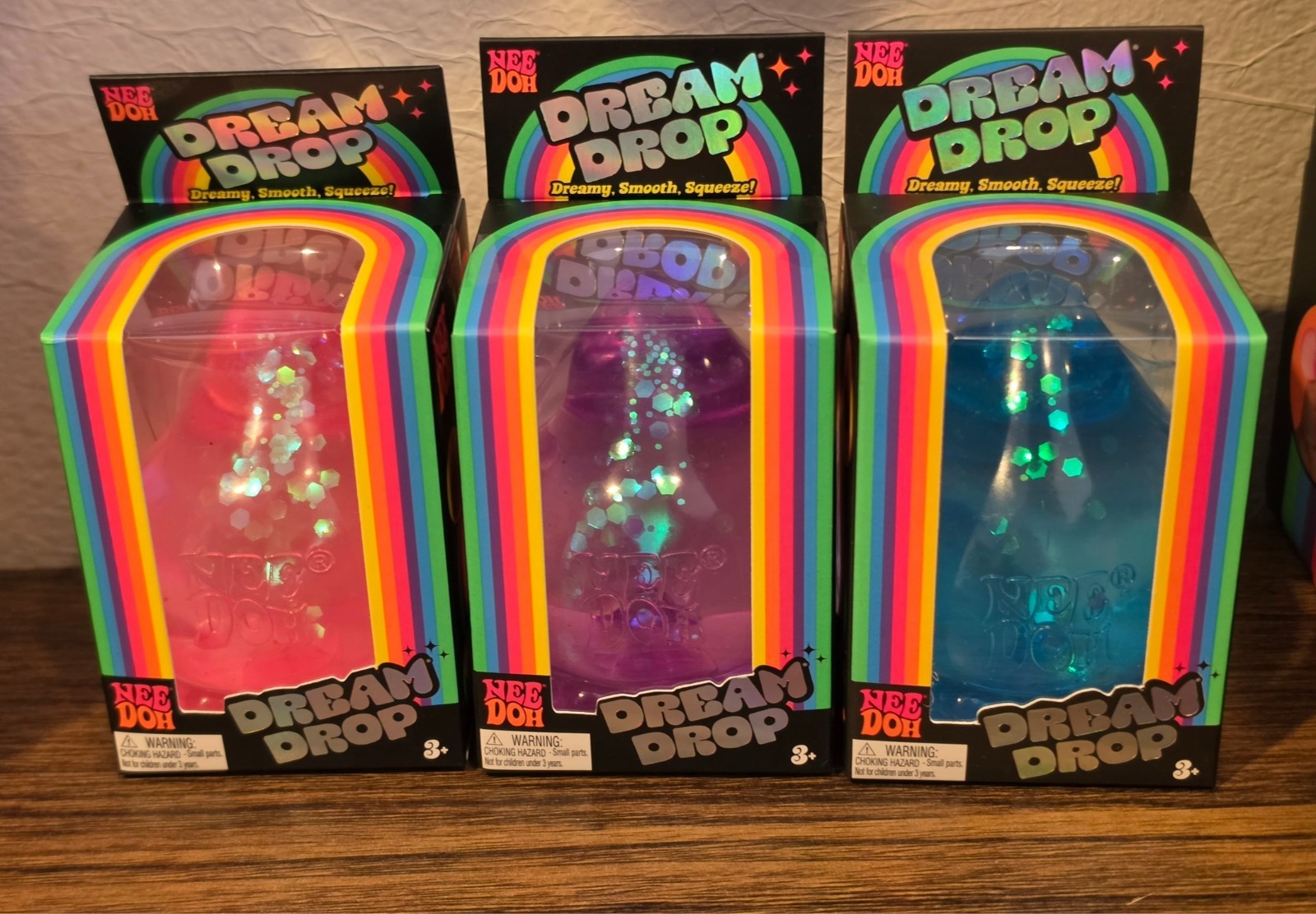 Schylling NeeDoh Dream Drop Glitter Pink, Blue, Purple Squeeze Toy Authentic