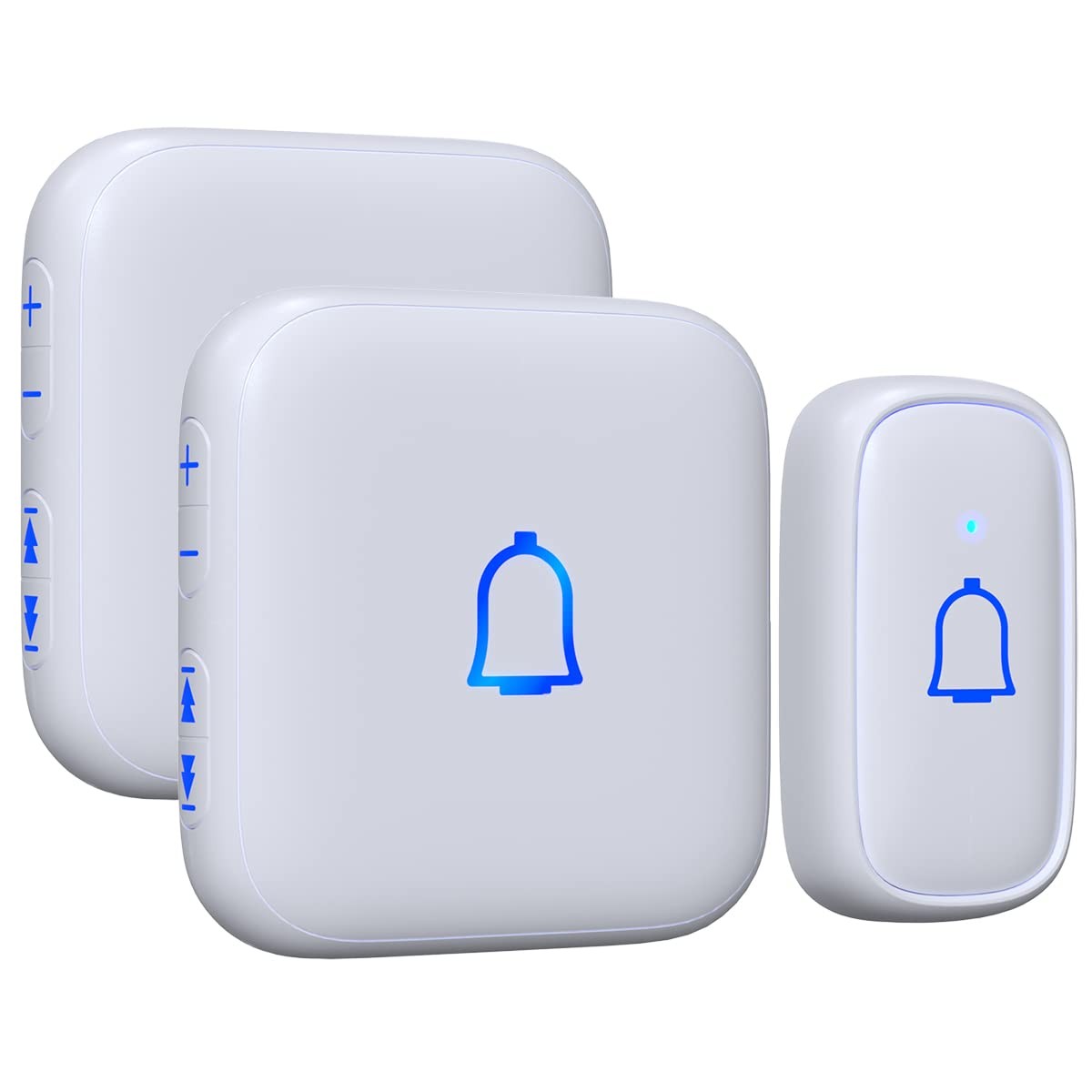 Wireless Doorbell IP66 Waterproof 1000 Feet Mini White-2 Receivers+1 Button