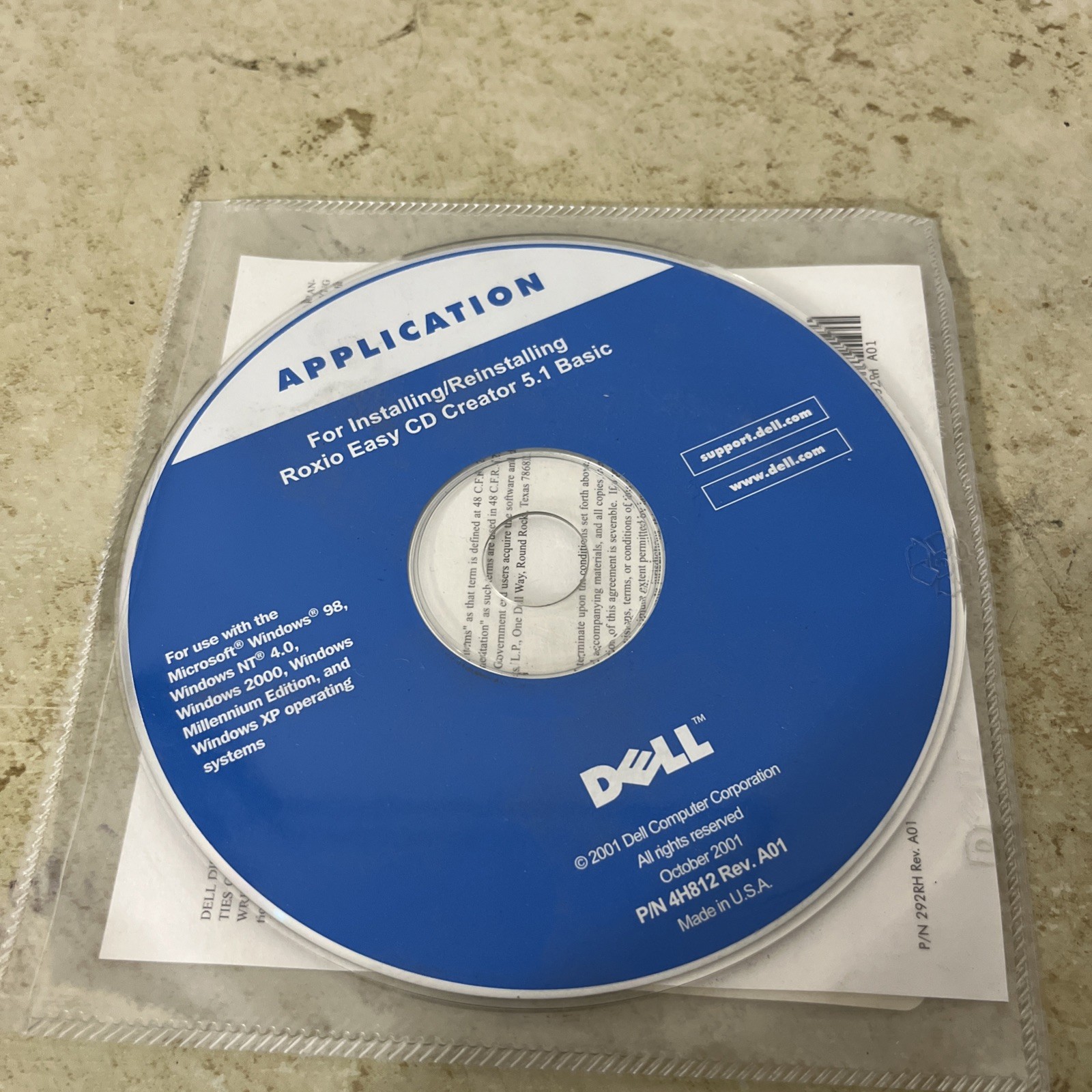 Roxio Easy CD Creator 5.1 Basic Dell 2001 PN 4H812 Sealed