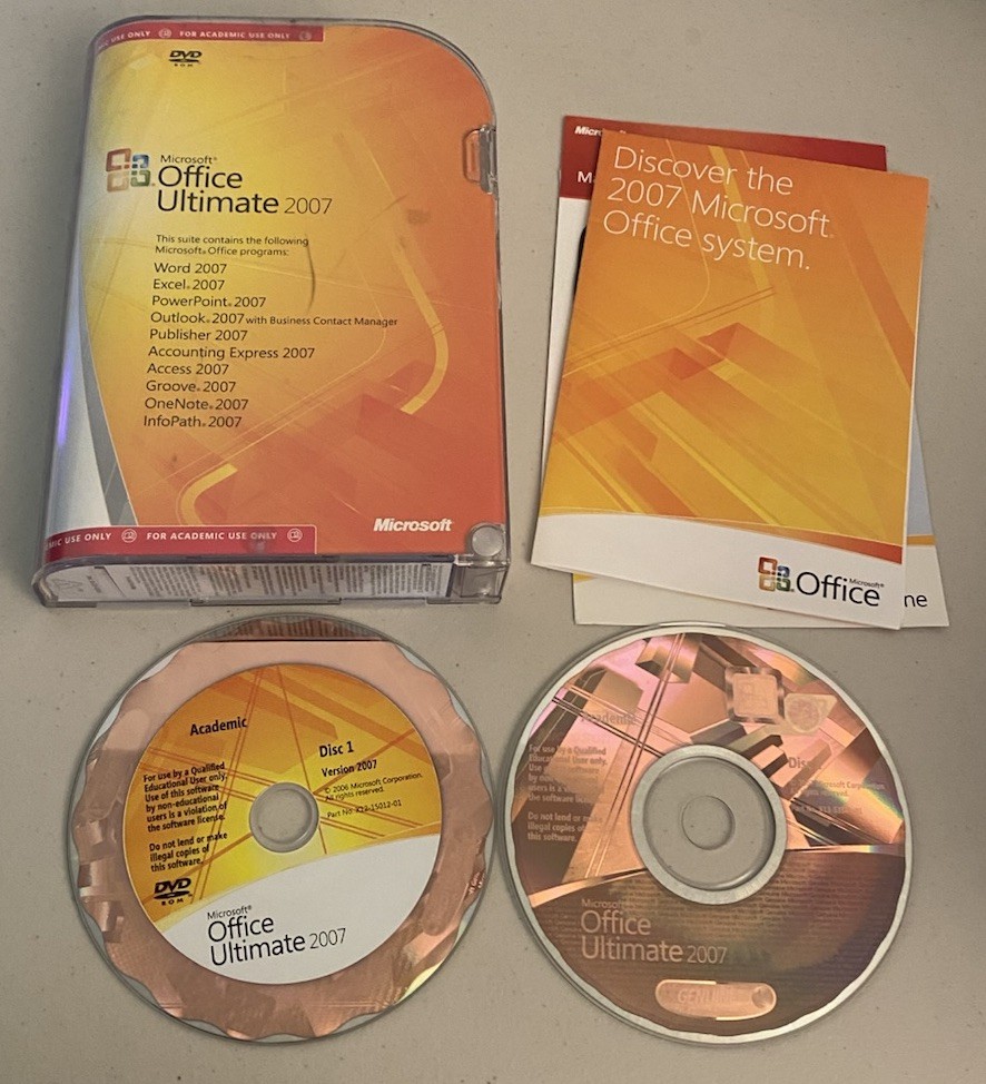 Genuine Microsoft Office Ultimate 2007 2 Disc Set w/ Product Key ~ Academic Use