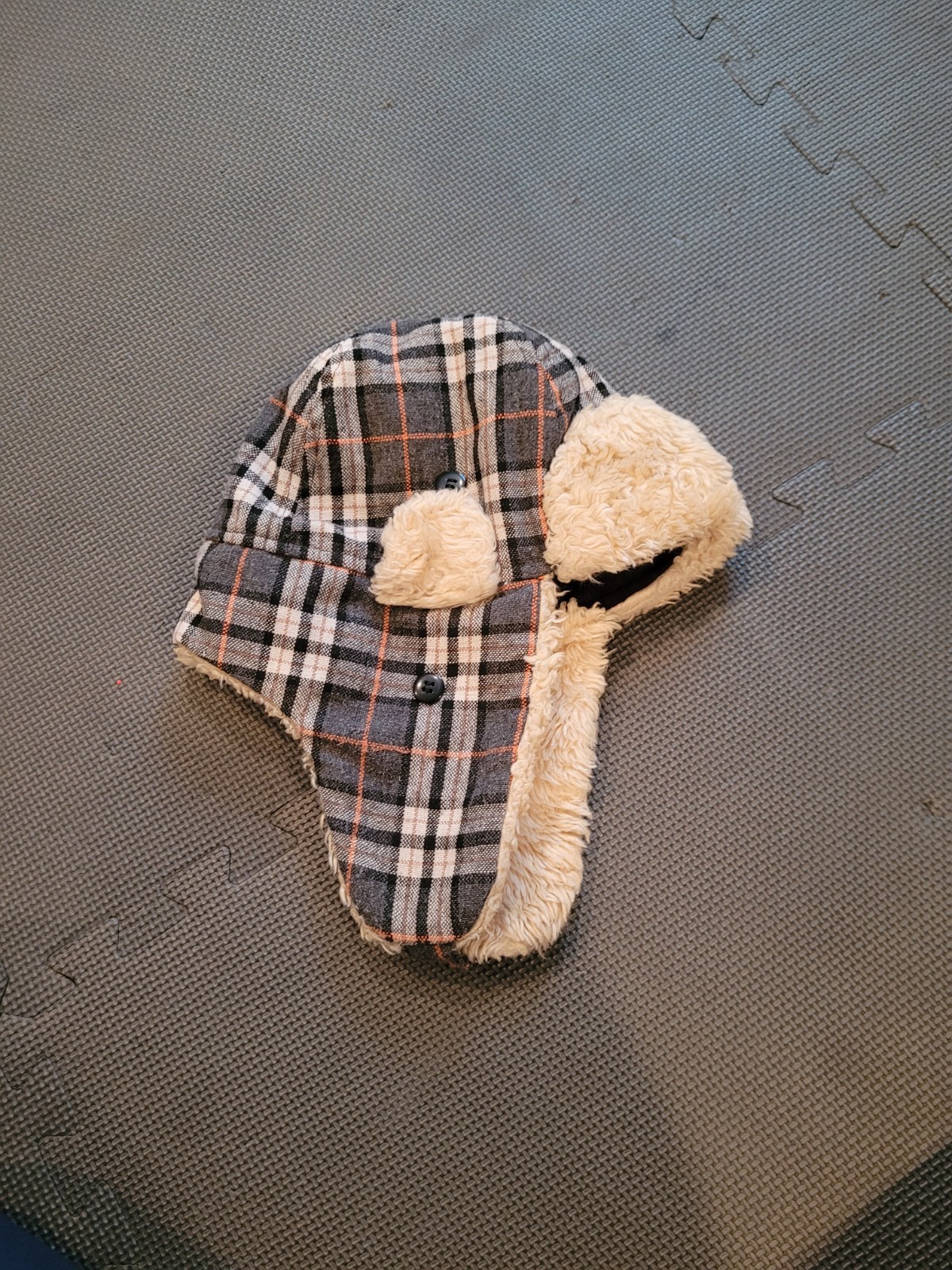 Plaid Boys Winter Hat, Covers Ears, Fuzzy And Soft Inside