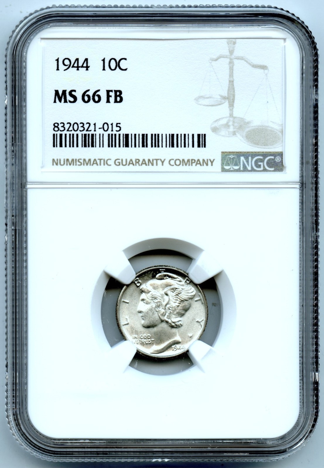 1944 Mercury Dime, NGC MS66FB