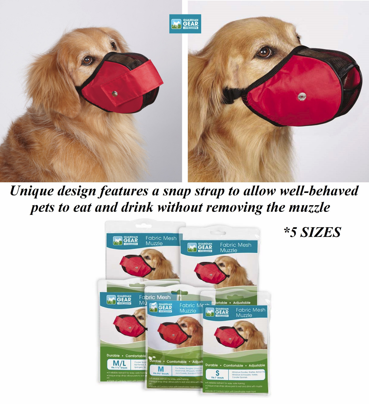 Guardian Gear COMFORT NO BITE DOG MUZZLE Nylon Mesh Quick-Fit*GROOMING*TRAINING