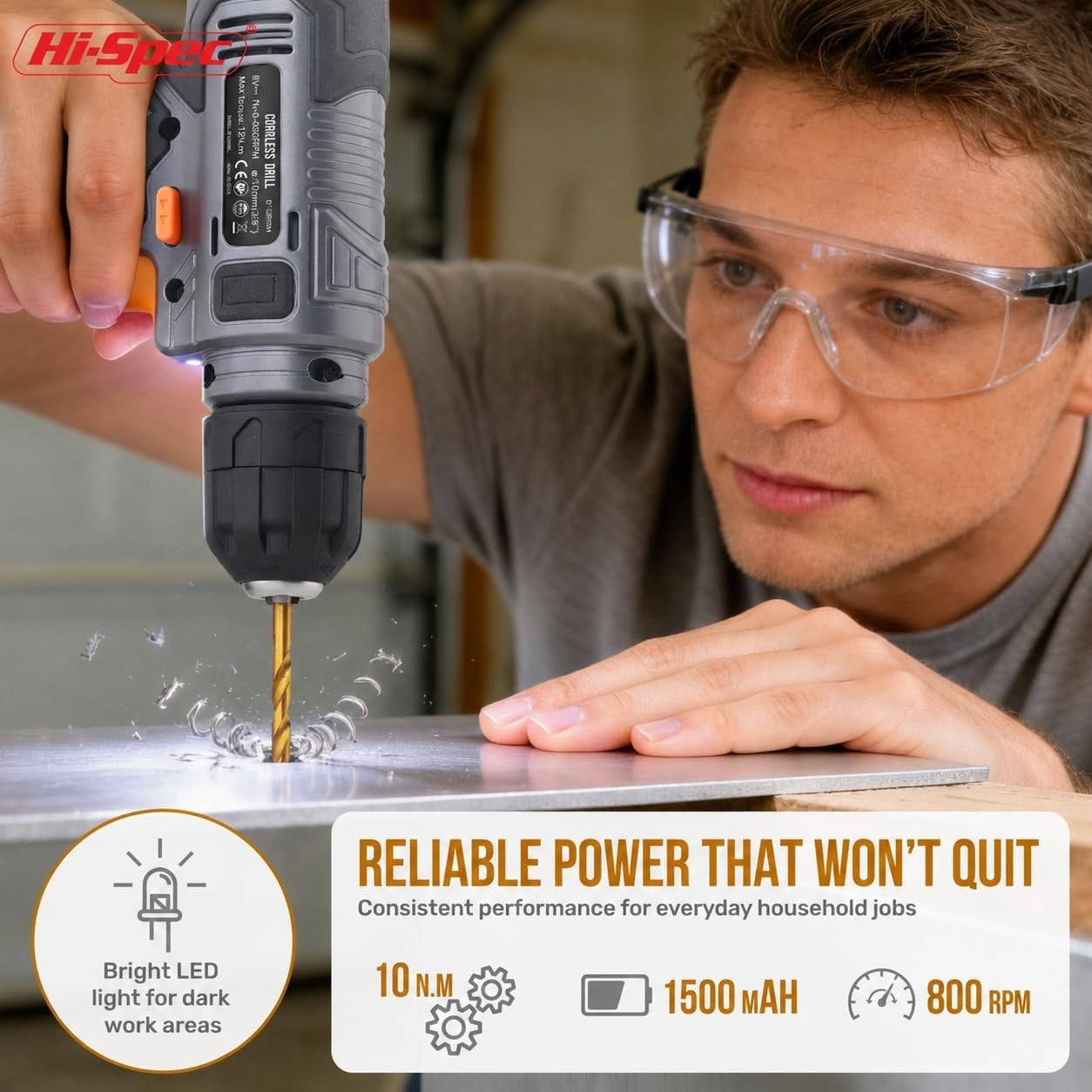 Hi-Spec 8V USB Cordless Drill Driver Kit w/ Bits Wall Hanging Set Grey