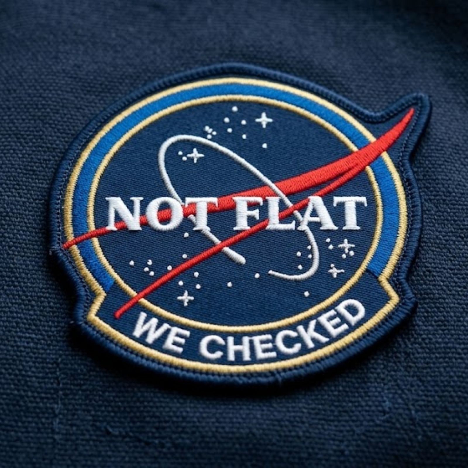Funny NASA Not Flat We Checked Iron On Patch Earth Space Humor Embroidered