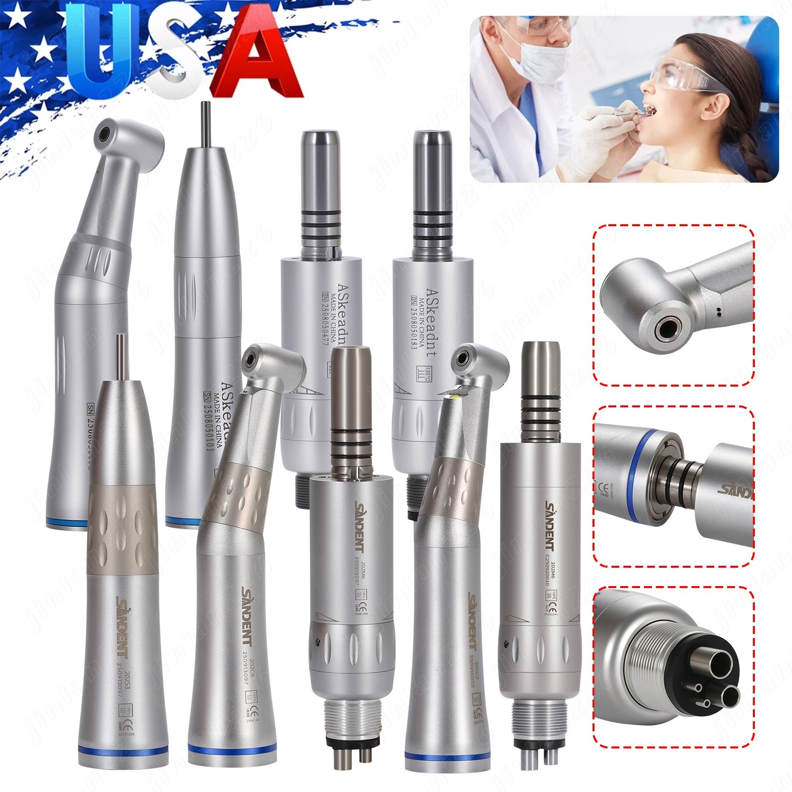 NSK Style Dental LED /Low Speed Handpiece Contra Angle Air Motor 4H Inner Spray