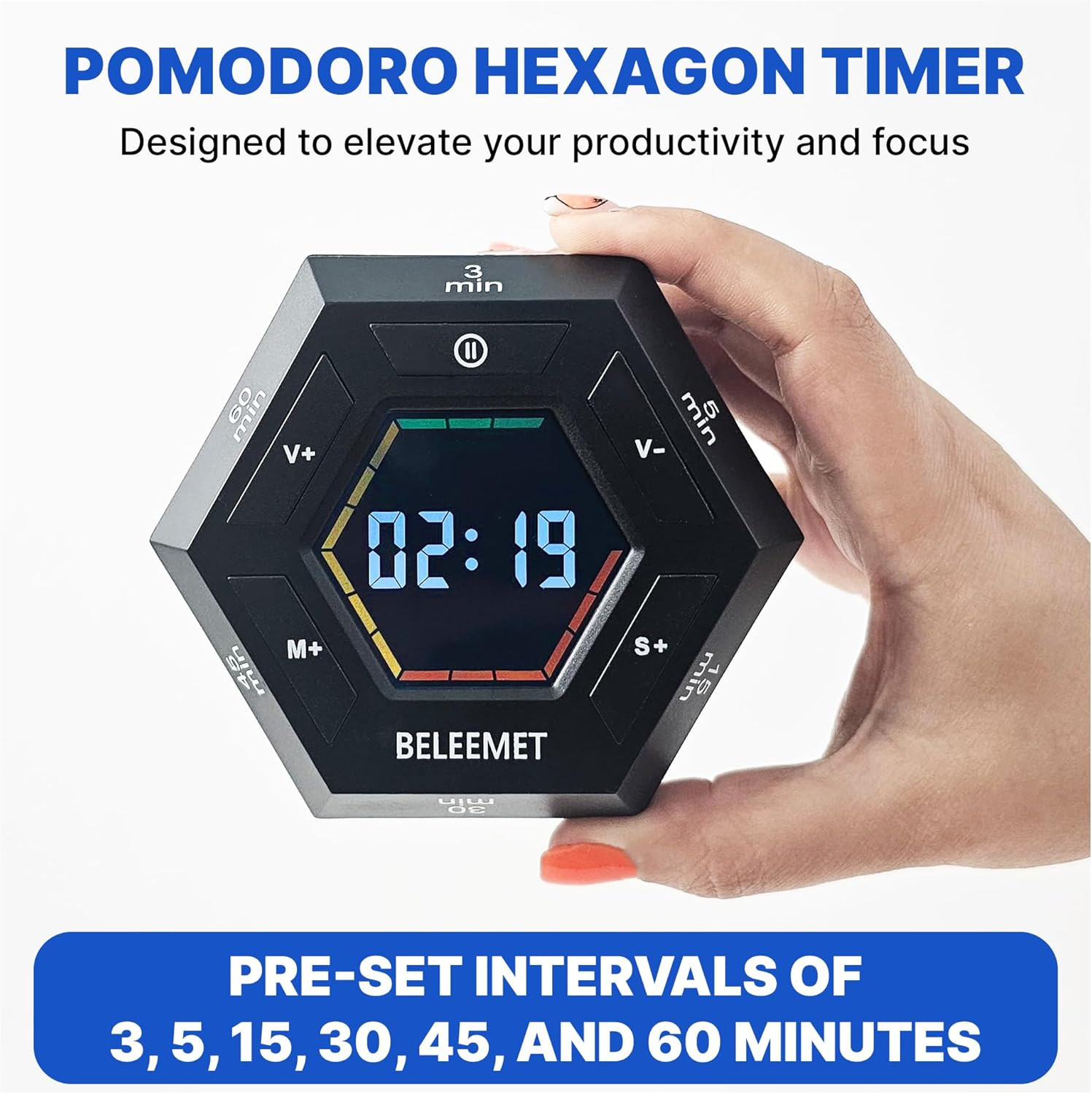Pomodoro Timer,Hexagon Cube Magnetic Flip,ADHD Tools for Adults/Kids Task Timer