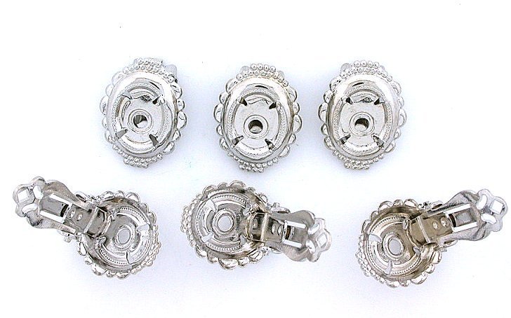 5 PAIR 10 PIECES 10x8 CABOCHON FILIGREE SILVER COLOR CLIP ON EARRING MOUNTING
