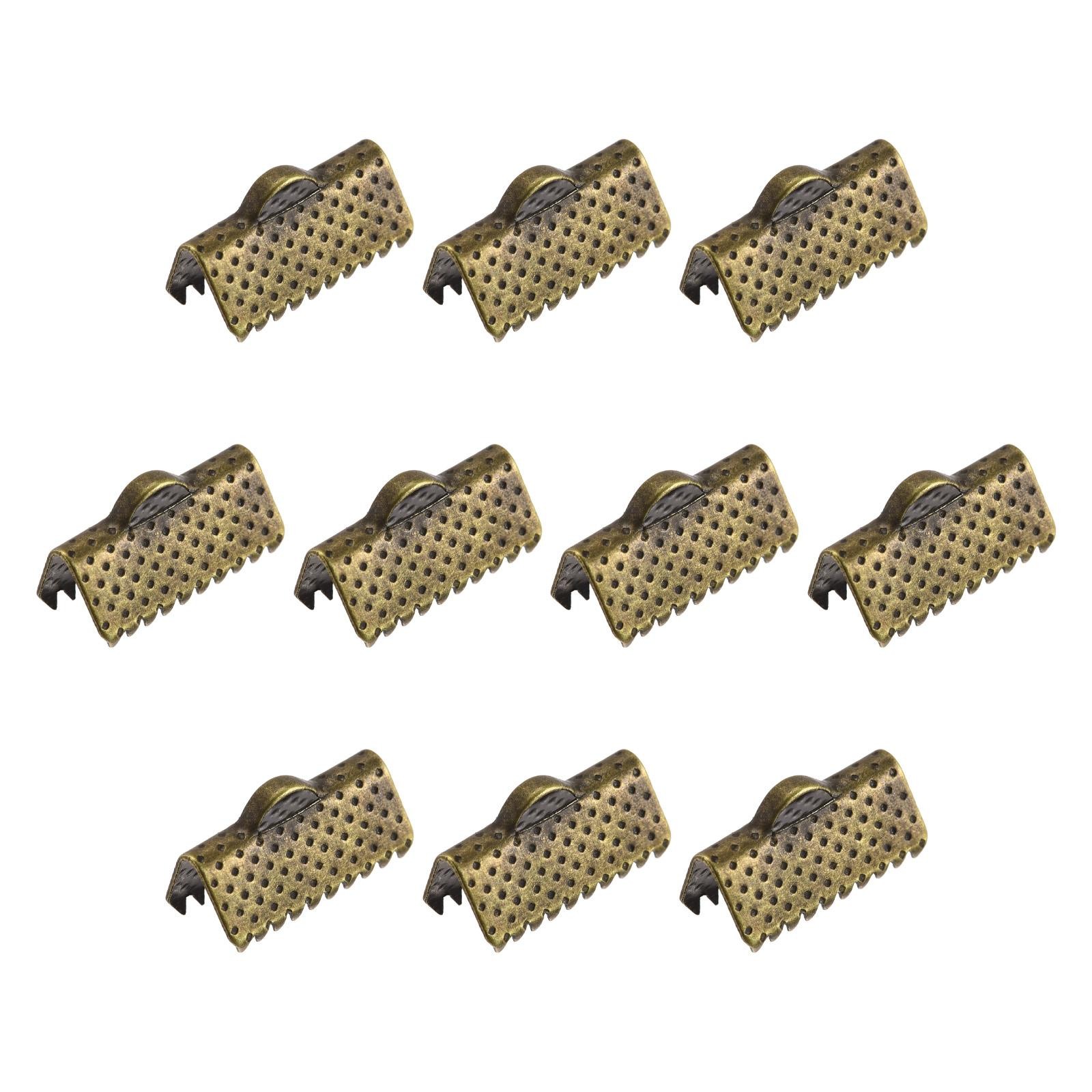 100Pcs Ribbon Crimp Clamp Ends 13mm Cord End Clasp for DIY Craft Bronze Tone