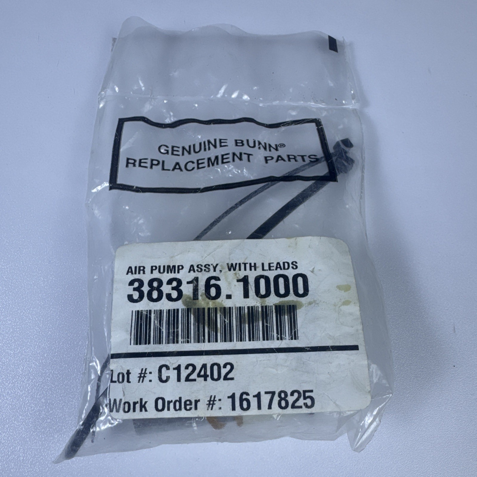 Bunn Air Pump Assembly, With Leads 38316.1000 - Geniune OEM - Brand New