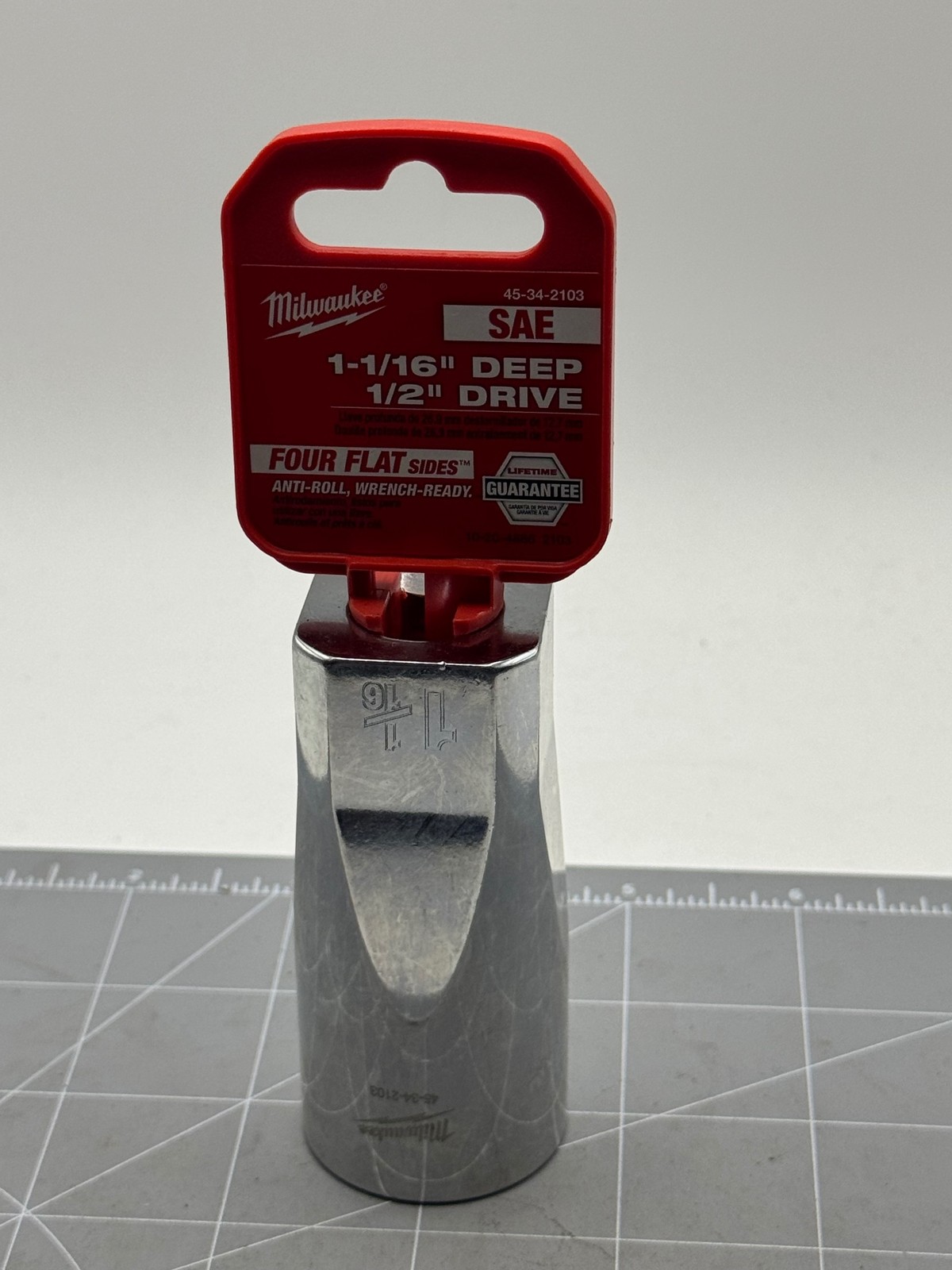 Milwaukee Socket 1-1/16 Deep 1/2 Drive SAE Four Flat Sides Chrome 45-34-2103