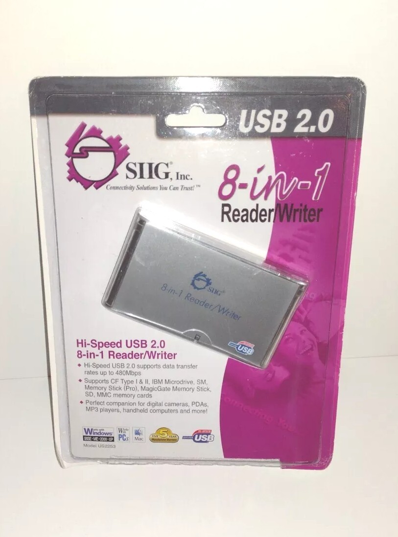 NIP SIIG Hi Speed 2.0 8 in 1 Reader / Writer w/ Extension Cable Memory