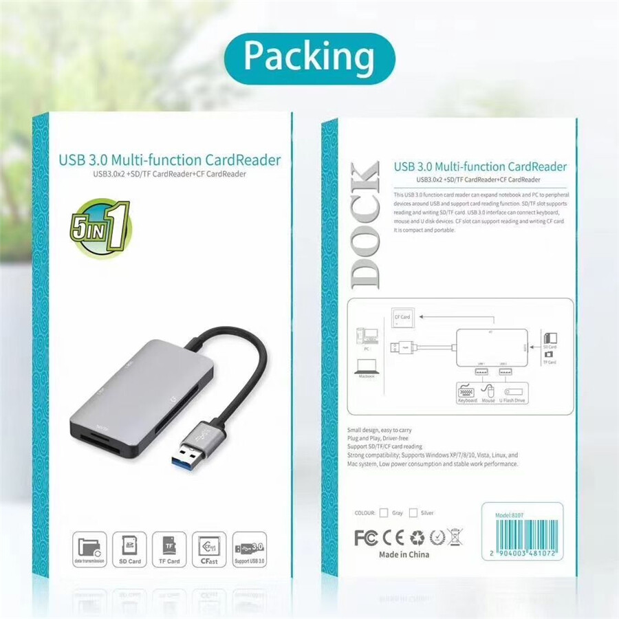 5 in 1 USB 3.0 Multi-Function To SD/TF/CF Card Reader Adapter Hub Kit High Speed