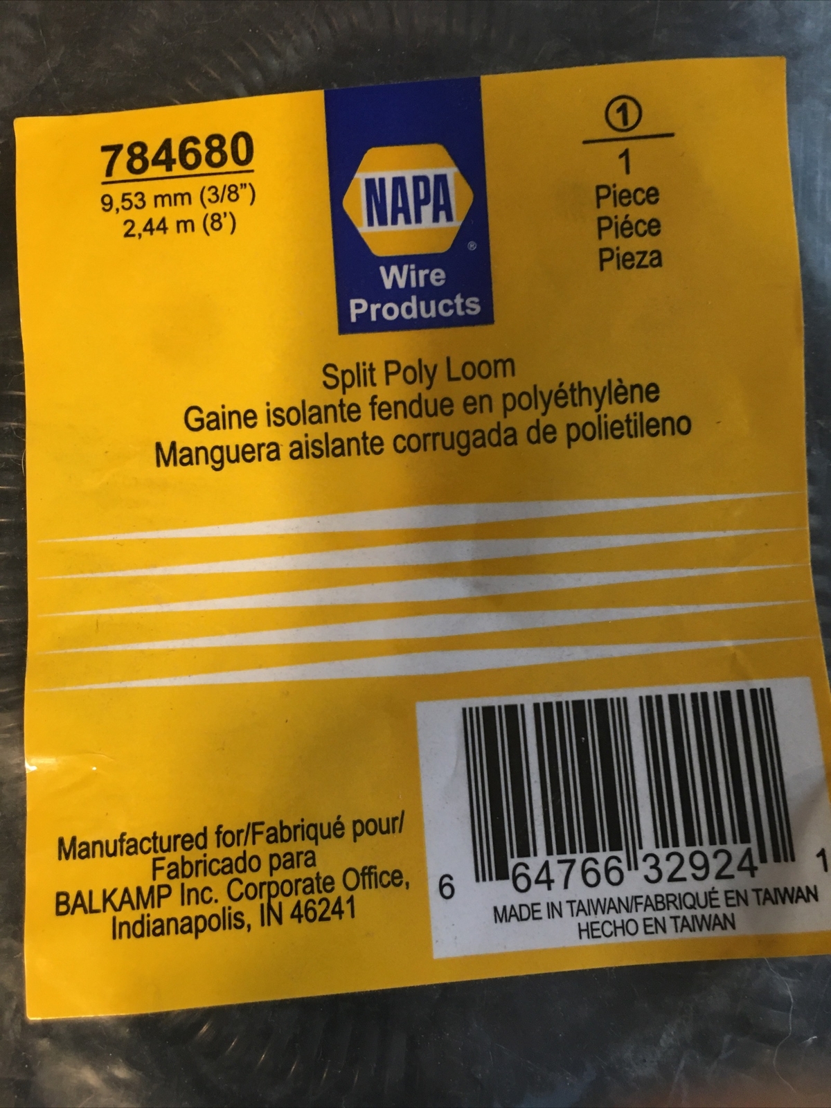 NEW! NAPA BELDEN BLACK SPLIT POLY WIRE LOOM, 3/8" x 8', #784680