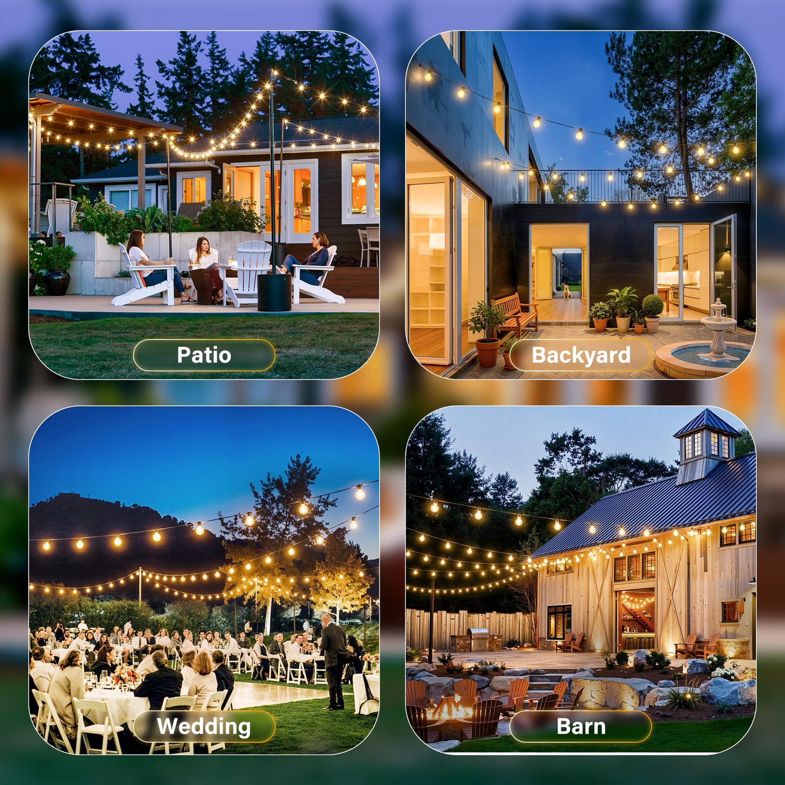 30FT Outdoor String Lights with Remote, Waterproof Connectable Dimmable G40 P...