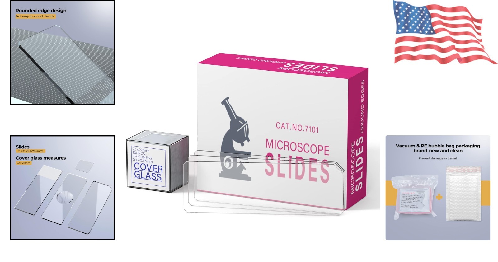 Rounded Edge Microscope Slides Kit, 50 Pcs Pre-Cleaned Blank Microscope Slide...