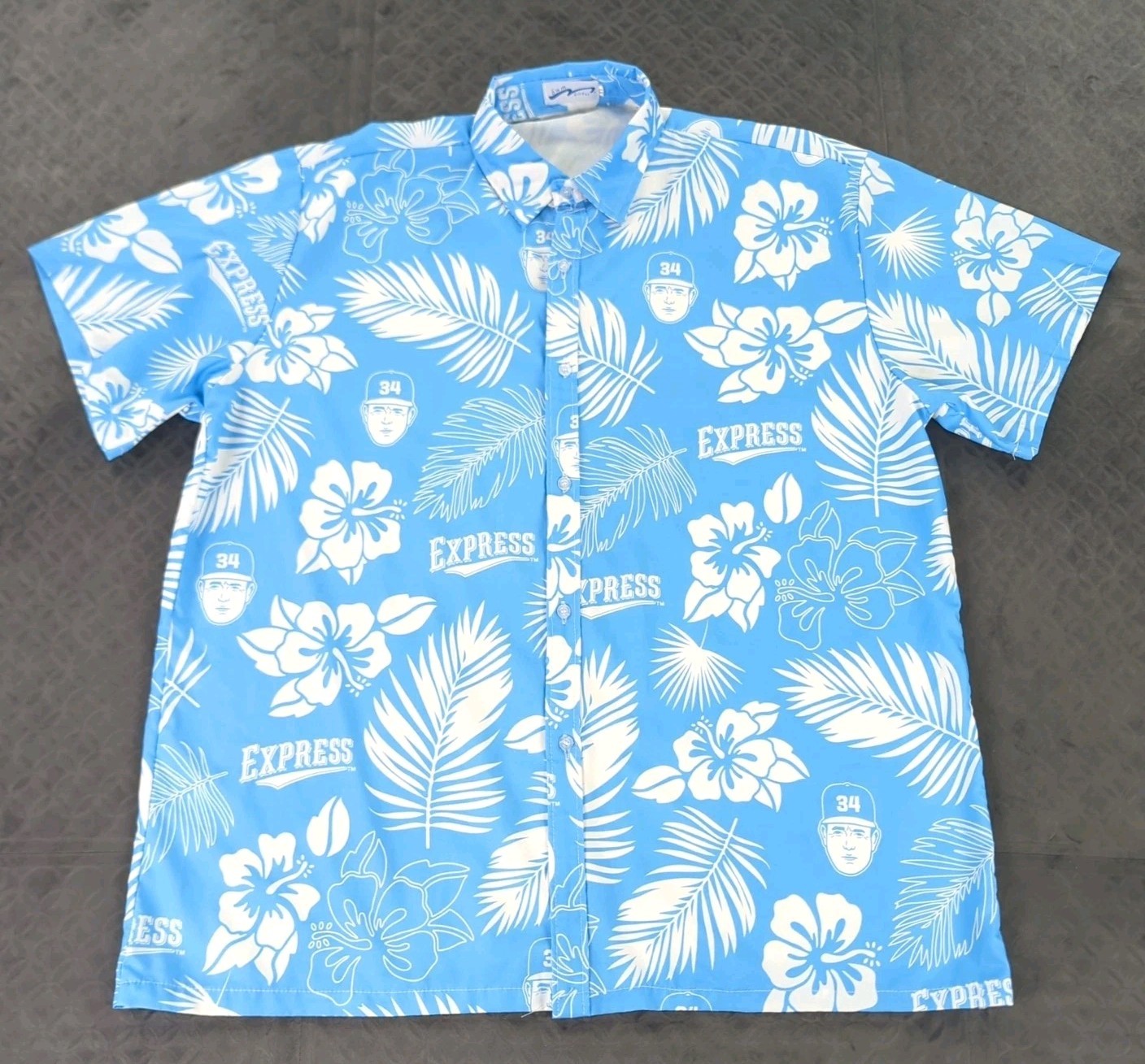 Round Rock Express Shirt Hawaiian Floral Nolan Ryan Blue Short Sleeve Men XL