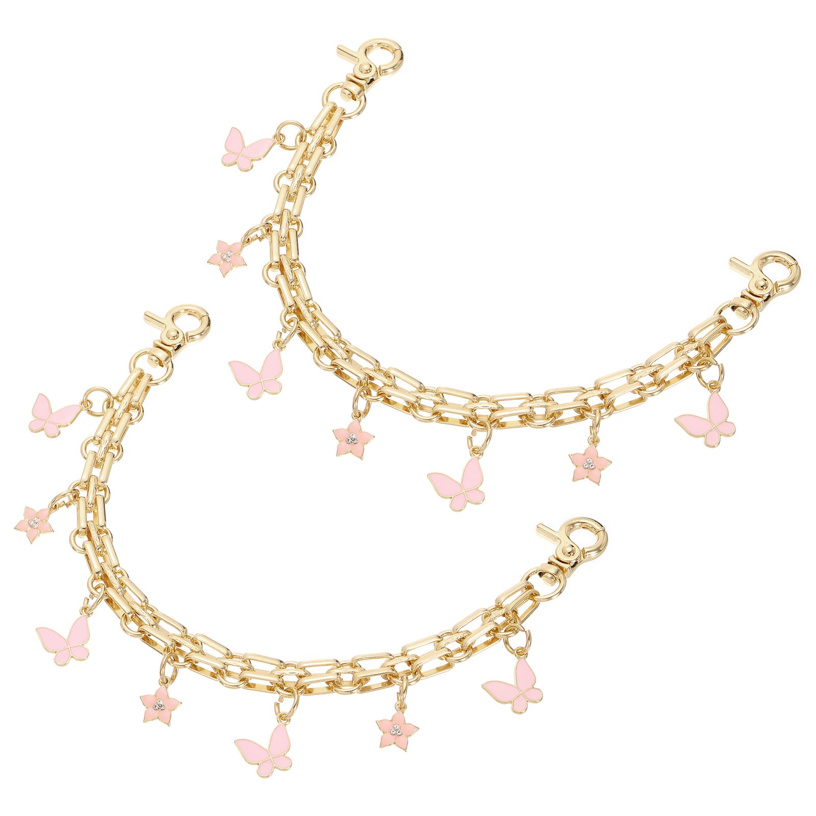 2Pcs 10" Flower Butterfly Pendant Handbag Chain Straps, Pink