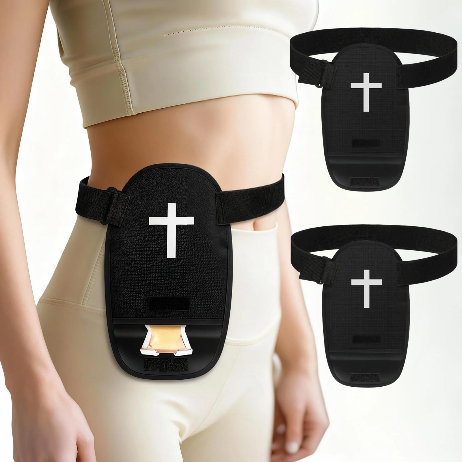 2pcs Ostomy Pouch Cover with Cross Pattern and Adjustable Standard, Black