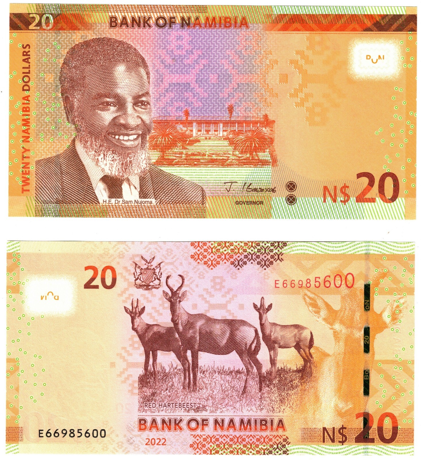 2022 Namibia Banknote P17c 20$ UNC Red Hartebeest Antelope