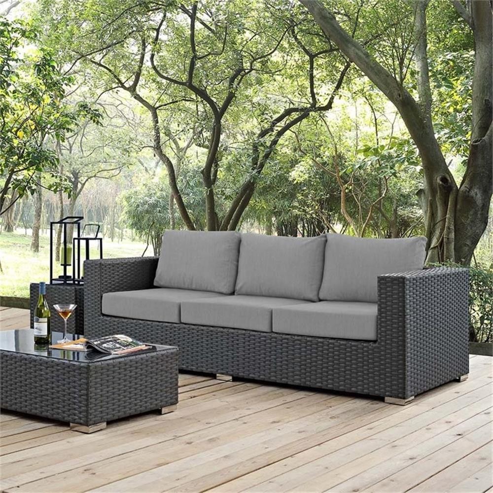Modway Sojourn Aluminum and Rattan Patio Sofa in Canvas/Gray