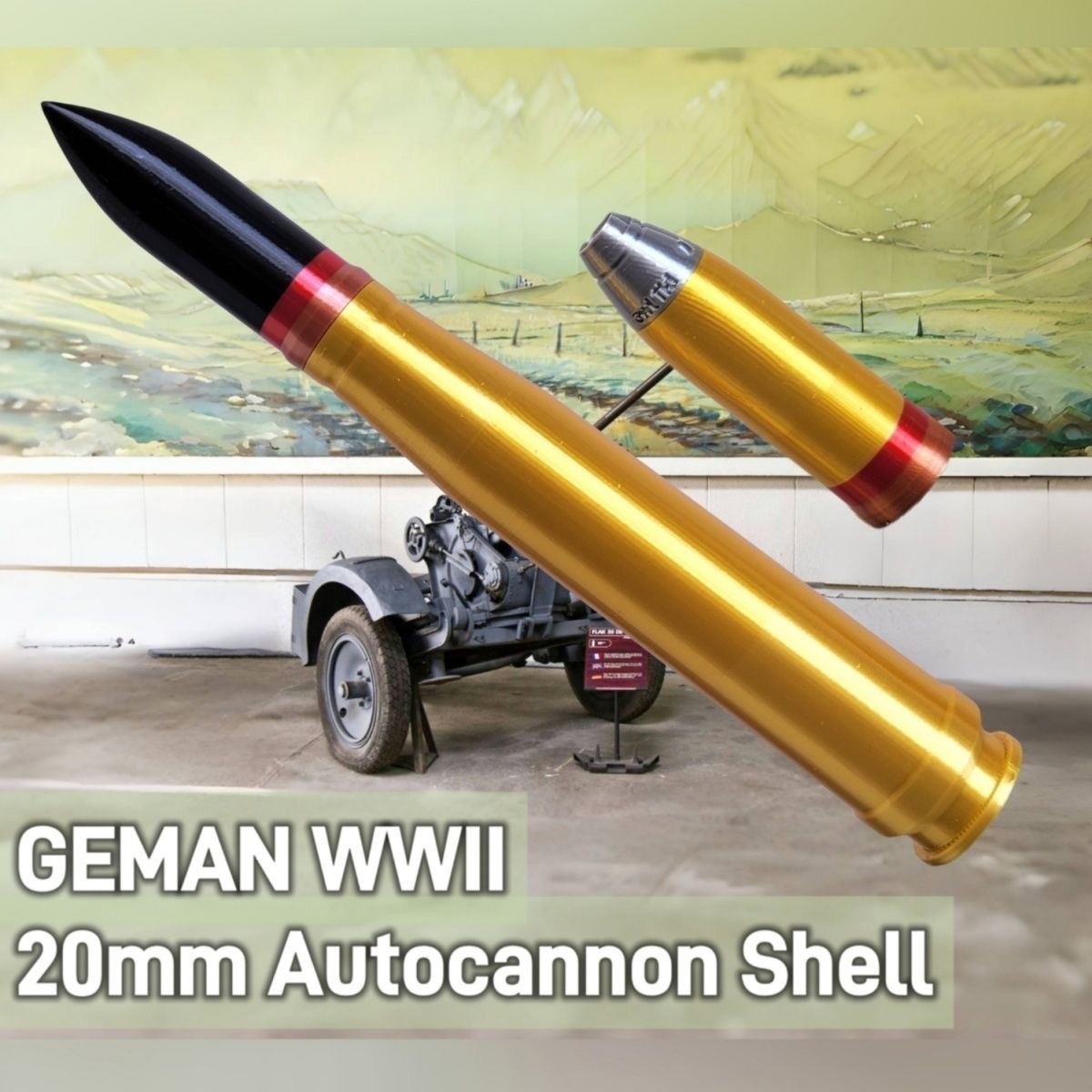 1:1 German 20mm AA Gun Model with 2 Replaceable Ammo Heads Military Display