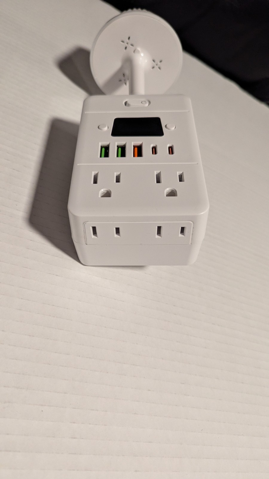 Surge Protector Outlet Expander, 4 Outlets 5 USB, Clock, Nightlight - White