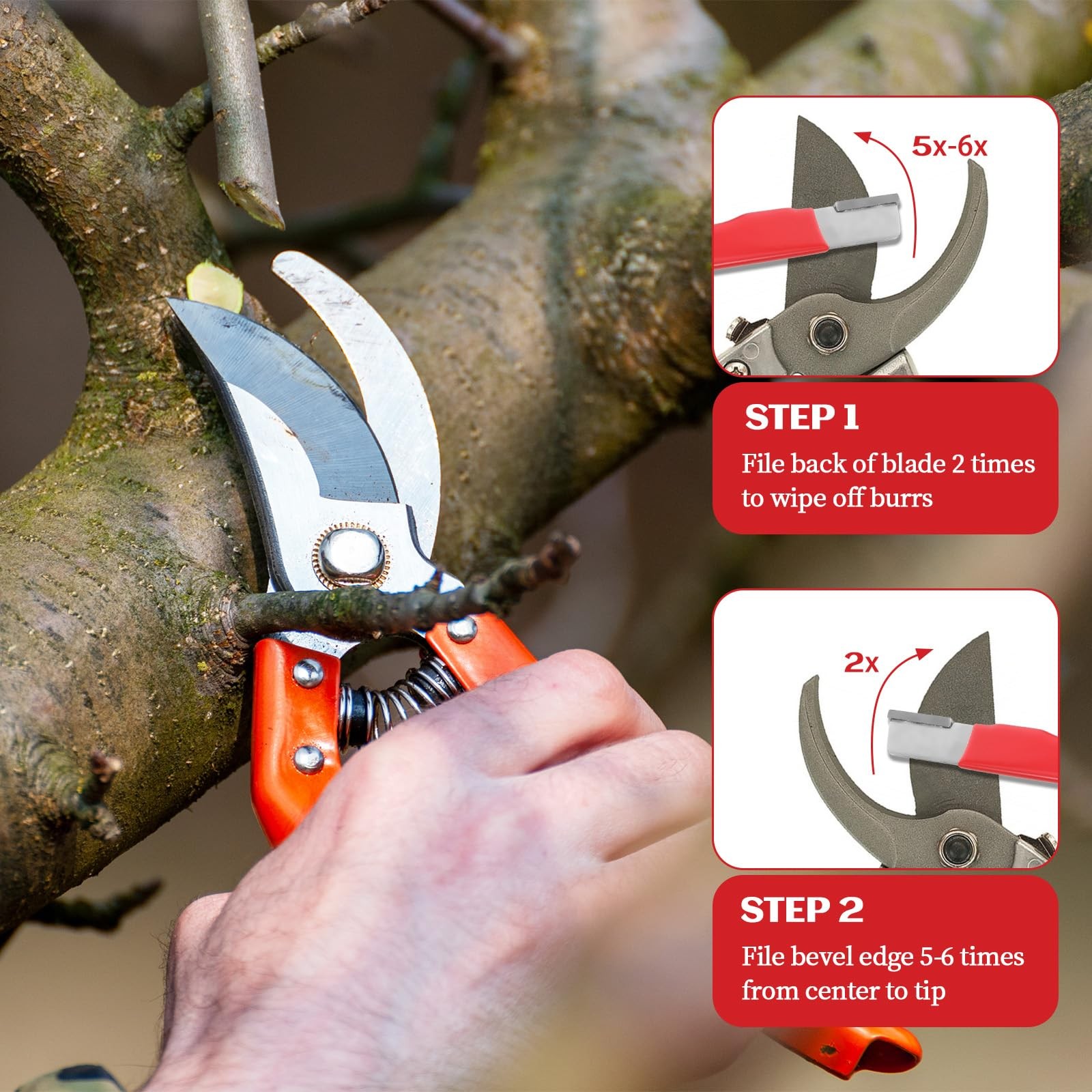 JIYIN 4 Pack Garden Tool Sharpener, Pruning One Size, Black, Red, Silver