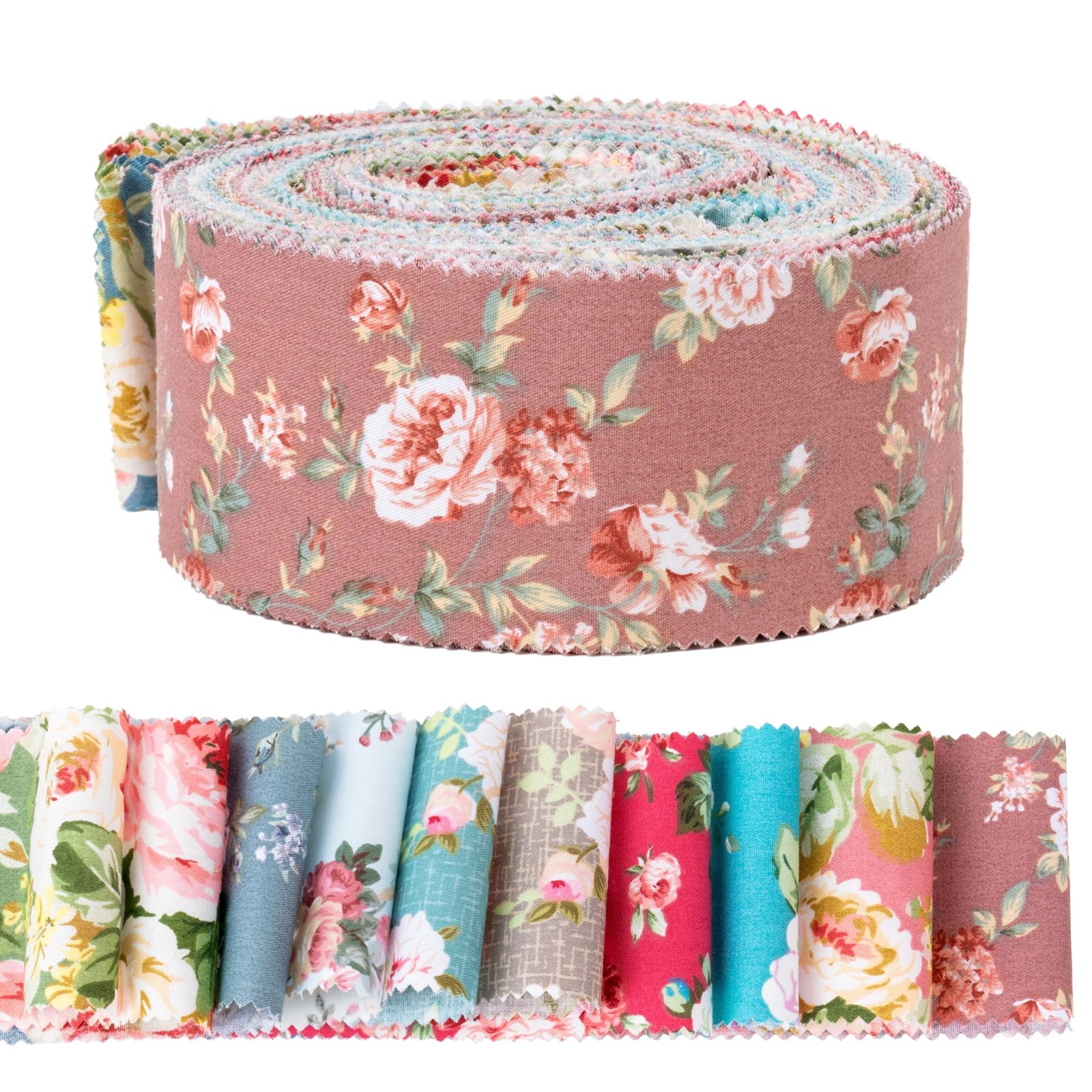 2.5-inch Roll Fabric Strips - 50PCS Cotton Floral Quilting Fabric, Color Flow...