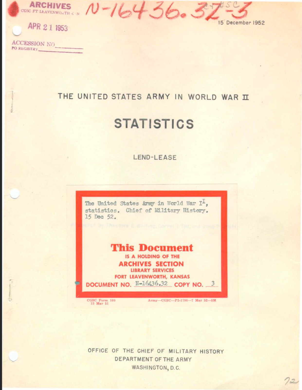 46 Page U.S. Army in World War II Lend-Lease Statistics History Study on Data CD