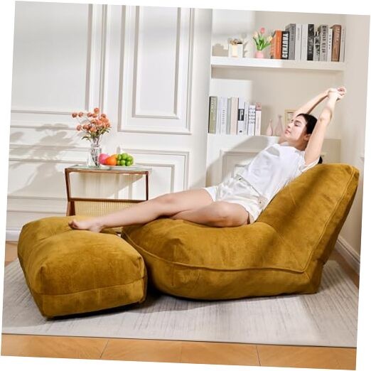 Bean Bag Chair with Ottoman, Comfy Bean Bag Sofa with Memory Foam, Lazy Yellow