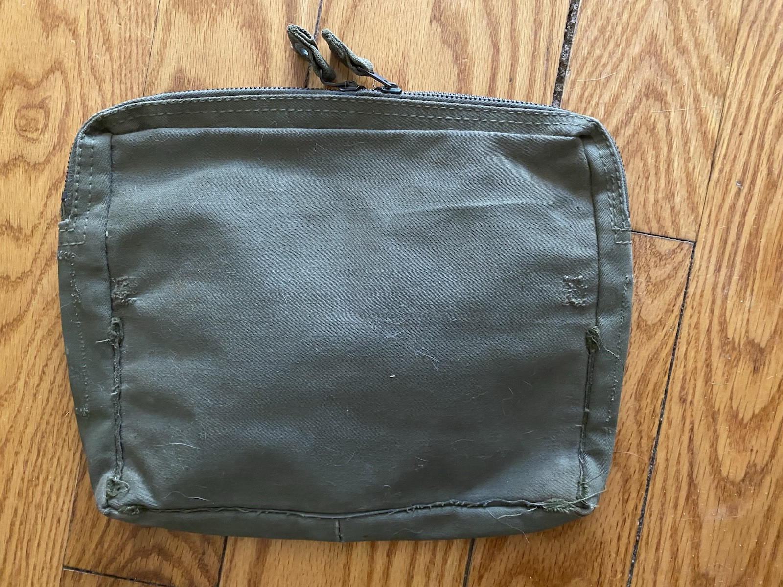 Military Military Type Double Zipper Pull Bag 11” X 9” OD Canvas Used
