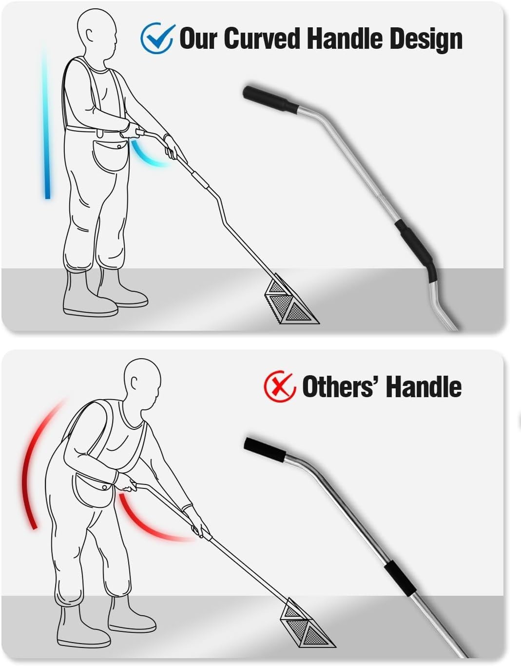 Efficient Sand Flea Rake, Wide Basket Design, 52" Handle