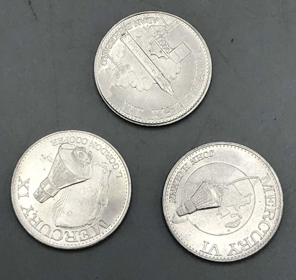 Shell Man In Space Tokens Mercury Missions III VI IX Set of 3
