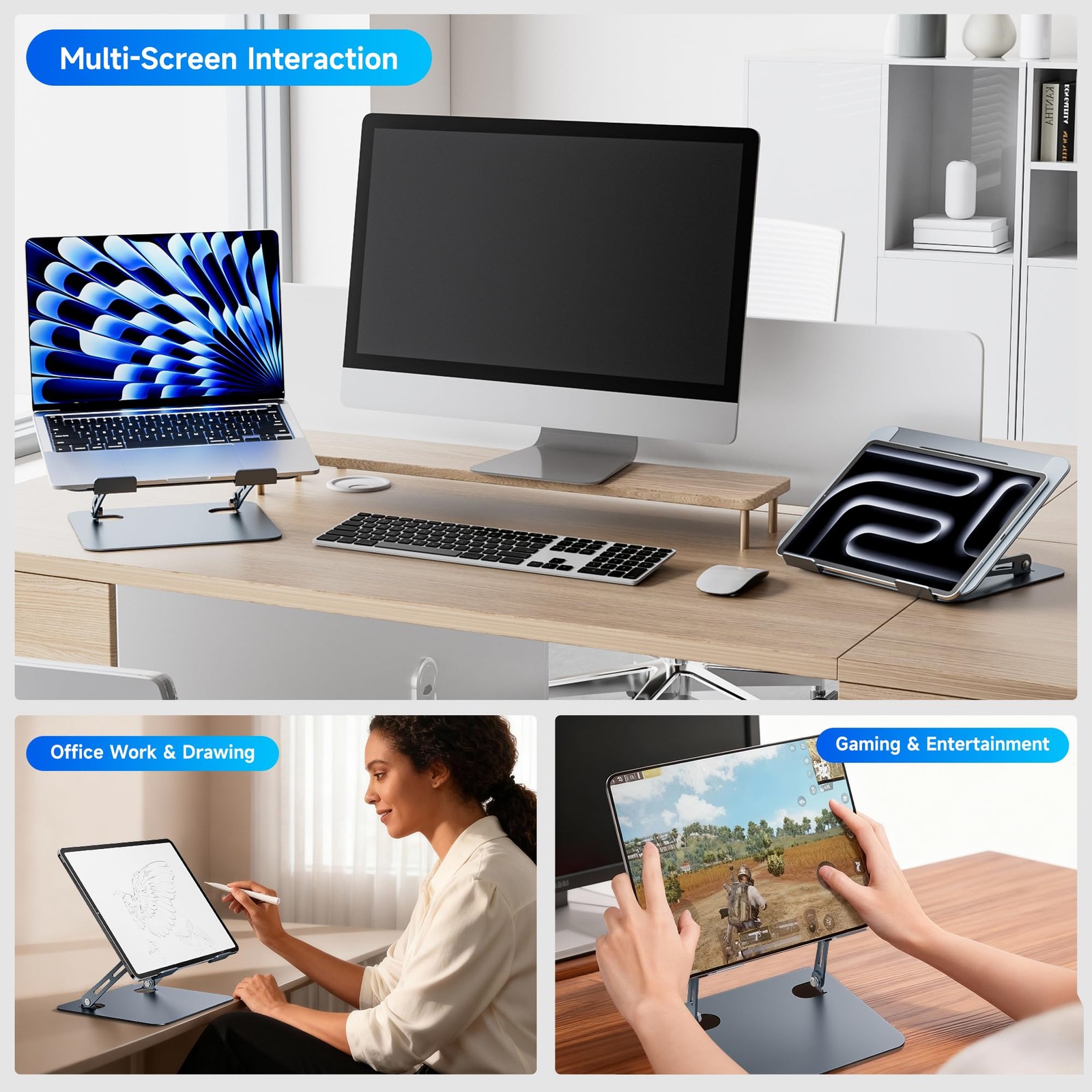 Adjustable Ergonomic Laptop Riser Portable Foldable Aluminum Holder Silver