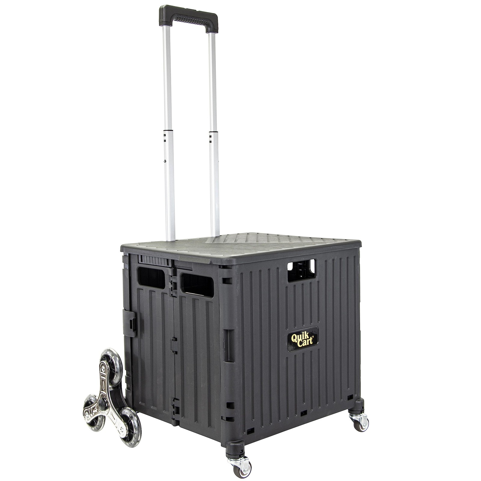 Quik Cart Stair Climber Wheeled Rolling Crate Teacher Utility with seat Heavy...